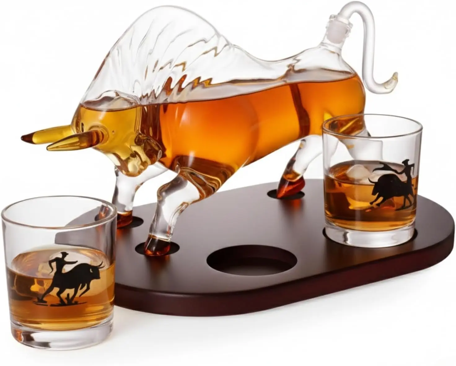 Gifts for Men Dad, Horse Whiskey Decanter Set - Cowboy & El Matador Bull Decanter Set, 33.8oz + 10.1oz Glasses - Western Home Bar Decor Centerpiece, Alcohol Gift for Boyfriend, Husband Birthday Gifts