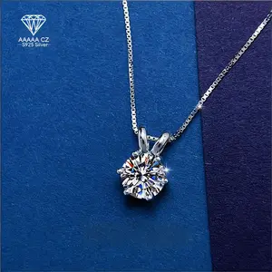 1 Carat 5A CZ Pendant Necklace - 925 Silver, Trendy, Elegant, Versatile - Women's Birthday Gift, Daily, Vacation, Party, Valentine's Day, Teacher's Day, Christmas, Halloween, Wedding Anniversary, Shining Jewelry