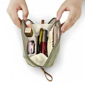 Women's Fashion Makeup Bag, Apricot Indigo Colors, Multi-Compartment Storage, Travel Essential, Polyester Fiber Material