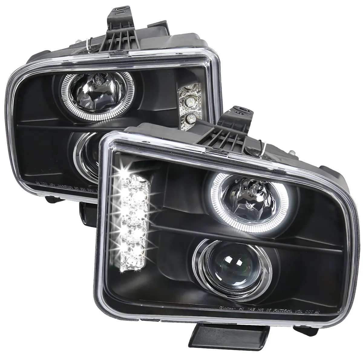 Halo Projector Headlights for 2005-2009 Mustang, Matte Black Housing/Clear Lens w/ LED Light Strip, LED Headlights Lighting Assemblies & Components, High Beam & Low Beam, Manufacturer Warranty