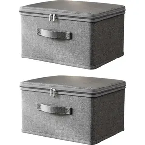 Foldable Storage Boxes with Lid and Handle Clothing storage frames Fabric Storage Containers for Clothes Storage Bins with Zipper Portable GraySet of 2XXL+XXL