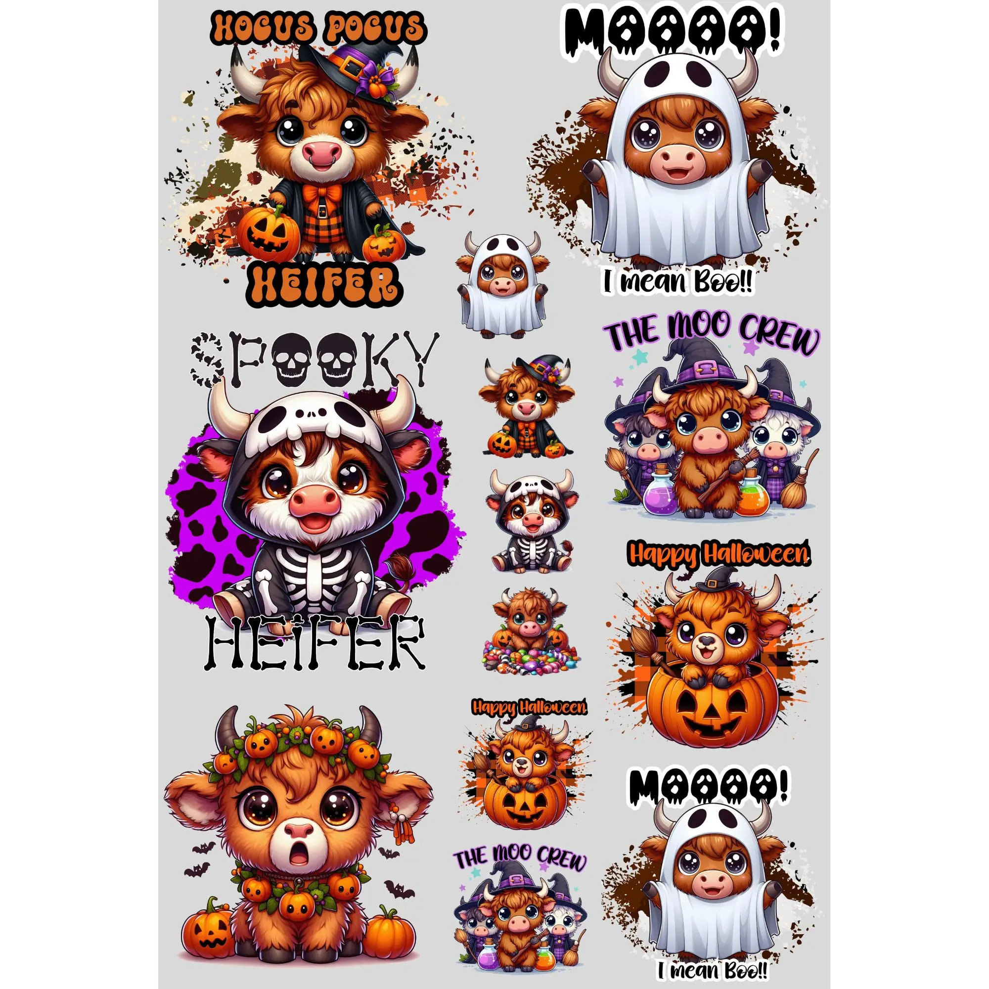 Moo Crew DTF Transfer Gang Sheet 24.5" wide x 36" long. Direct To Film Mini Gang Sheet