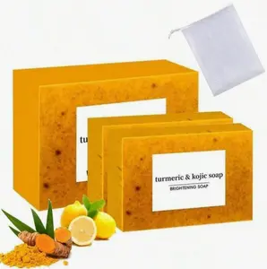 1pc/2pc/3pc/4pc Turmeric Lemon Kojic Acid Soap,Suitable For Face, Body And Hand Wash, Rich Foam Deeply Cleanses And Smoothens Skin, Handmade With Essential Oil