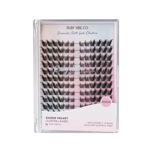 [RUBY VIBE CO] ShadowCat Lash Clusters DD006, Gradual Length Faux Mink for Cat-Eye Lift, 144 Pieces