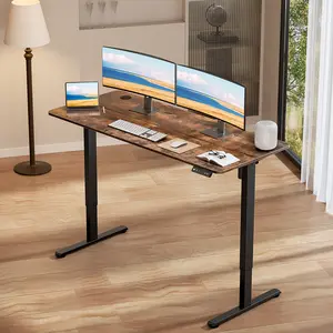 VVENACE Electric Standing Desk 40/48/55/63 inch Height Adjustable Sit Stand Desk with 2 Memory Presets & Anti-Collision System for Home Office Brown