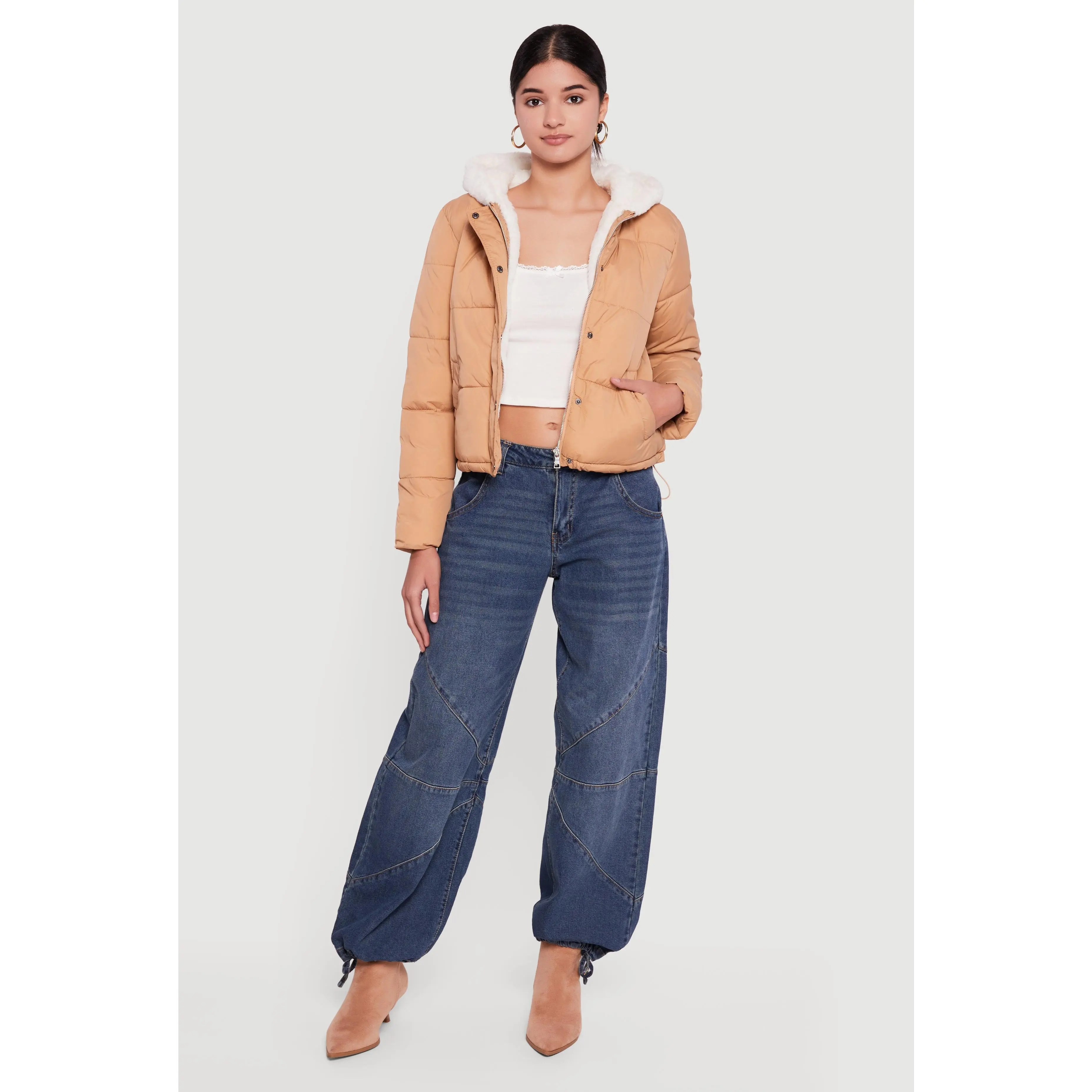Faux Fur Lined Hooded Puffer Jacket Faux Fur Lined Hooded Puffer Jacket
