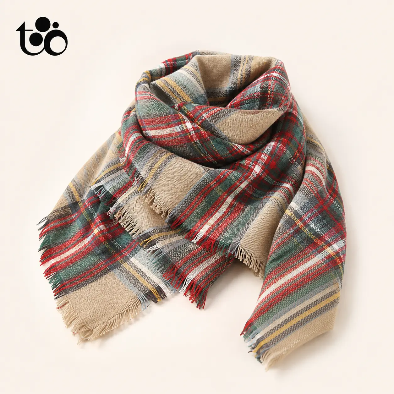 Women’s Casual Woven Fabric Oversized Square Cut Plaid Blanket Scarf - Soft Warm Tartan Shawl Wrap with Fringed Tassels, 59x59in Large Size Fall Winter Travel Accessory, Ideal Travel Gift, Outdoor, Travel Wrap