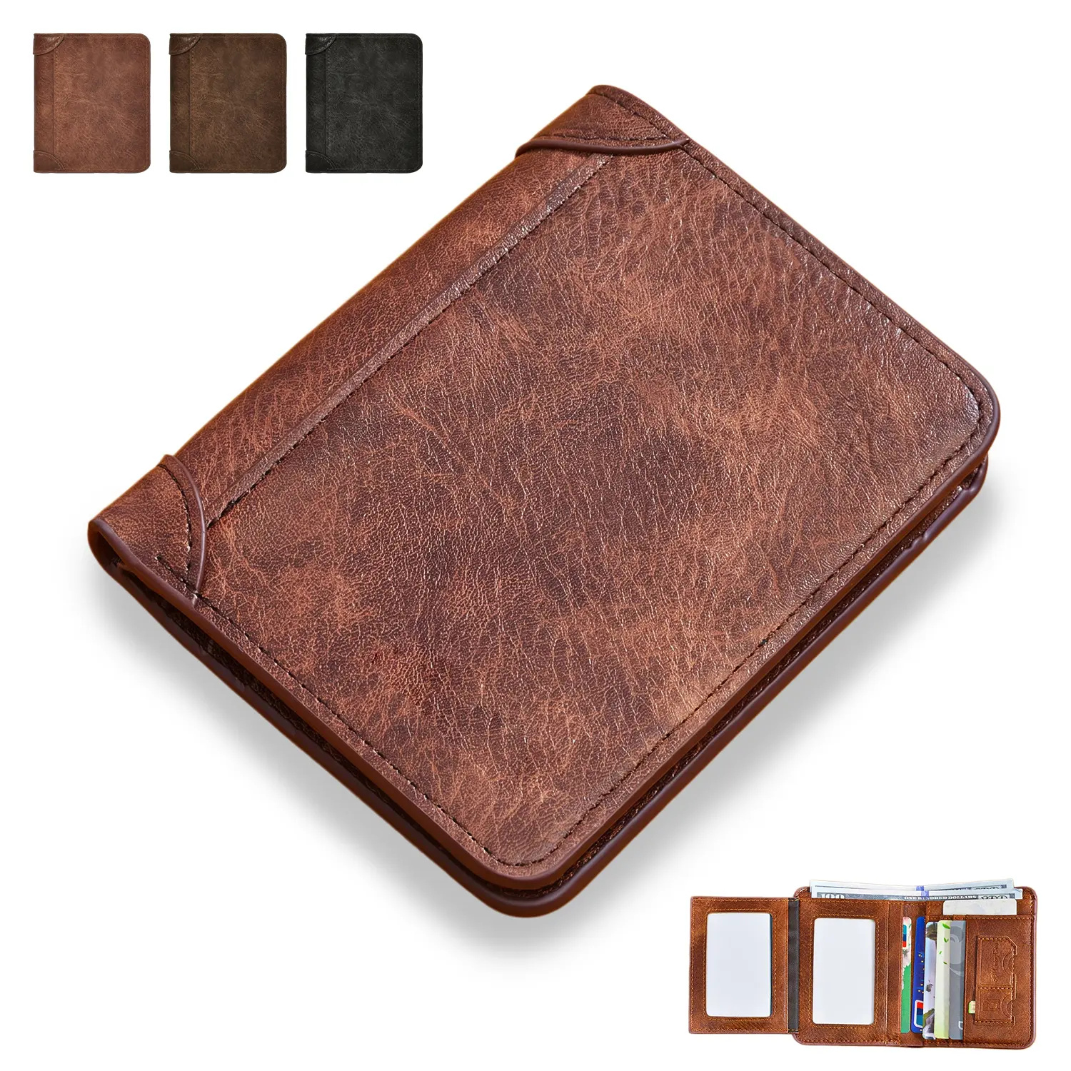 Lotosug PU Leather Rfid Wallets for Men Vintage Short Multi Function ID Credit Card Holder Money Bag Casual Style Three-Fold Design, Multiple Card Slots, Ideal Gift Father's Day Gift #SummerVibes