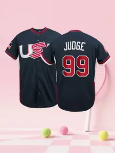 Men's #99 USA Baseball Jersey, Embroidered Stitched Fan Edition Jersey, Breathable Short Sleeve Sports Shirt with American Flag Patch for Game Day Daily Wear, Sports Top