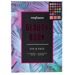 Profusion Eye & Face Beauty Book 28-Piece Makeup Palette - Neon Palms for Cosmetic Use