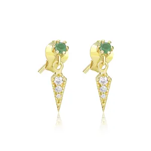 MEIRA T: 14k Yellow Gold Emerald and Diamond Carrot Stud Earrings