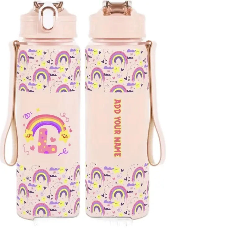 25Oz Personalized Leak-Proof Portable Water Bottle - Custom Rainbow Letter Name Design, Time Marker, Hydration Reminders, Durable Large Capacity Tumbler for Fitness, Hiking