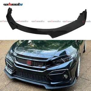 For 2017 - 2021 Honda Civic Hatchback Si - Coupe/Sedan All Models, Gloss Black Front Bumper Lip Spoiler Car Accessories Body Kit