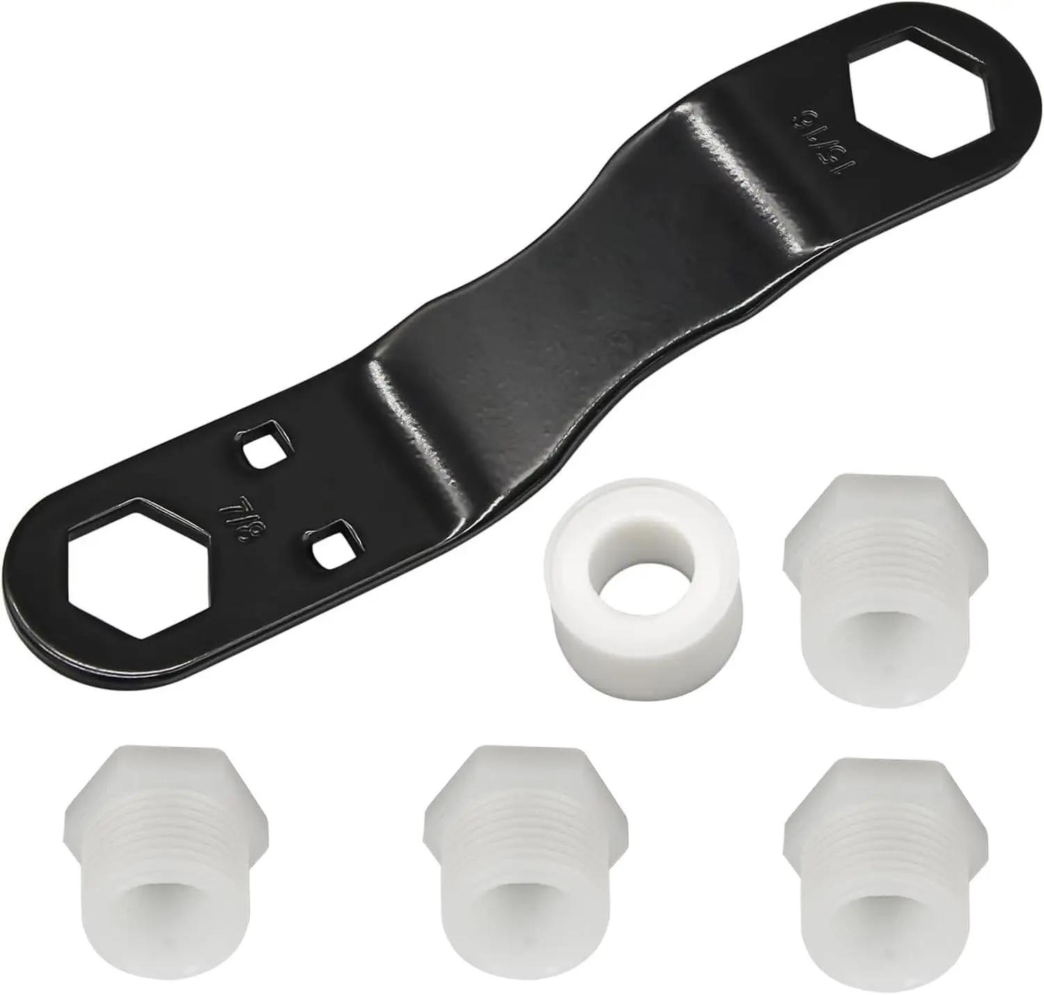 RV Water Heater Drain Plug Kit with Angled Wrench, 4PCS 1/2" NPT Replacement Plugs & PTFE Tape, Fits for 7/8" & 15/16" Drain Plugs