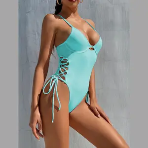 Blue Lace Up One Piece Underwired Swimsuit Blue Lace Up One Piece Underwired Swimsuit