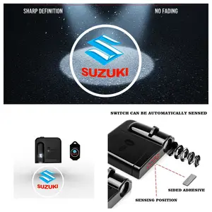 2PCS Suzuki Logo Welcome Light, No-Drill Stick-On LED Projector Ambient Light, Fit for Suzuki Alto/Wagon R/S-Presso/Swift/Baleno/Alivio/Kizashi/Jimny/Vitara/Spacia, Car Door Courtesy Light Upgrade Accessories