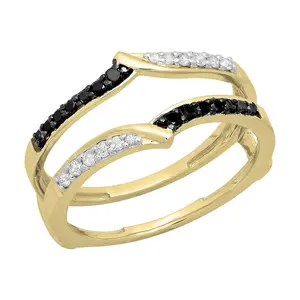 Dazzlingrock Collection 0.29 Cttw Round Black & White Diamond Wedding Enhancer Guard Ring for Women in 18K Solid Yellow Gold, Size 6