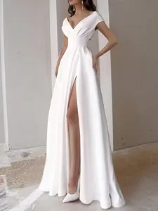 Women's Plain V Neck Sleeveless Party Dress Formal Wear, Elegant Split Hem Gown, Ladies Clothes for All Seasons, Classy Dresses, Womenswear