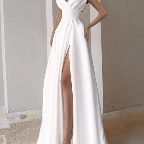 Women's Plain V Neck Sleeveless Party Dress Formal Wear, Elegant Split Hem Gown, Ladies Clothes for All Seasons, Classy Dresses, Fitted Elegant Dress, Elegant Formal Style, Elegant Fashion Dress, Womenswear