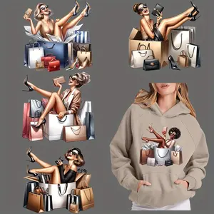 Fashionista DIY Iron-on Transfer Set, 6 Counts/set Washable & Easy-to-apply Heat Press Decals with Stylish Shopping Women Designs for Customizing T-shirts, Jeans, Backpacks