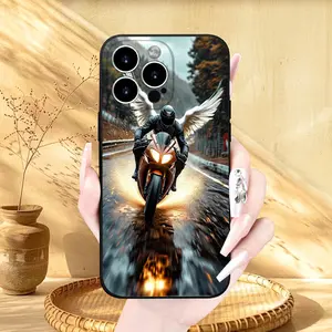 Straight Edge Cool Motorcycles Pattern Man's Phone Case for iPhone 15 16 14 Pro Max 13 12 11 XR XS Plus Shockproof Non Slip Military-Grade Protection Silicone Cover Cellphone Protective Smartphone Casing