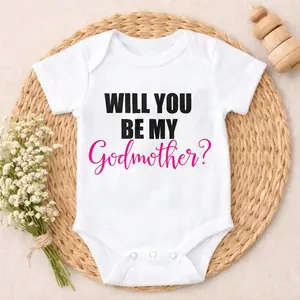 Will You Be My Godmother Newborn Baby Boy Clothes  Playtime Clothes Photo Shoot Outfit Unisex Baby Short Sleeve Romper Bodysuit Cute Print Soft Cotton Breathable Outfit for Infants 0-24 Months, Perfect for Outdoor & Spring & Summer & Autumn