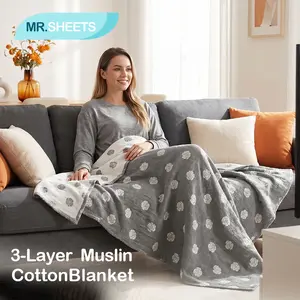 NTBAY 3-Layer Muslin Cotton Blanket, Lightweight Breathable Soft Bed Quilt for All-Season Comfort & Daily Relaxing Use