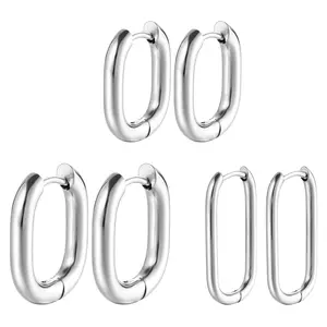 OIDEA Women's Silver Metal Hoop Earrings, 3-Pair Stainless Steel Small Huggie Hoops Set, Hypoallergenic Earring for Women