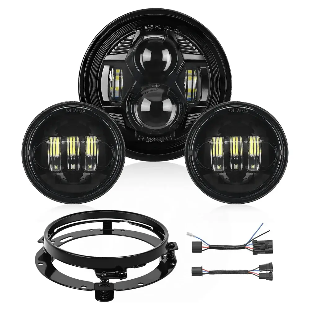 Nilight LED Headlamp & Accessories Kit for Harley Motorcycles - 7in High Lumen LED Headlights, 4.5in Fog Lights, Black Aluminum Alloy Construction, IP67 Rated, Plug & Play Automotive Accessories