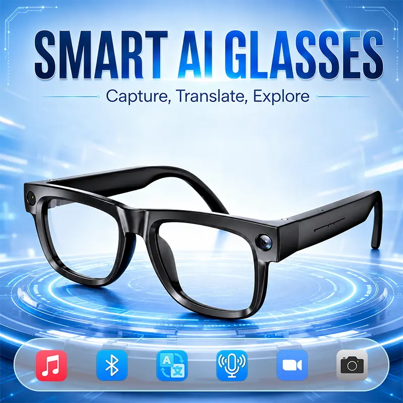 ULMIED Smart Camera Glasses for Men - 8MP HD Video Recording, AI Bluetooth Audio Wearable Sunglasses, Photochromic Lens Hands-Free Camera Eyewear for Travel, Cycling & Daily Life, Gift for Him