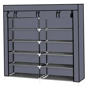 Shoe Rack Storage Organize,36 Pairs Portable Double Row with Nonwoven Fabric Cover Shoe Shelf Cabinet for Closet