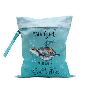 Waterproof Wet Bag for Swimsuit, Travel Beach Wet Dry Bag, Hidden Zipper Reusable Baby turtle Wet Bags, for Travel Beach Wet Swimsuits Toiletries Diapers Dirty Gym Clothes Laundry Bag