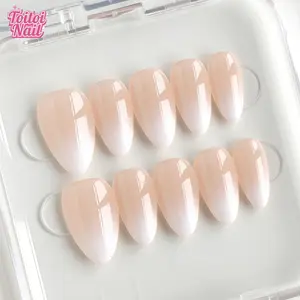 Nude Ombre Handmade Press-On Nails | Short Almond Shape, 10pcs | Minimalist Nude Ombre Design | Nude Base & White Tip Gradient Accents | Reusable DIY Nail Kit Set for Women | Trendy Nails for Spring, Summer, Dates & Daily Wear | Clean Soft Minimalist Look