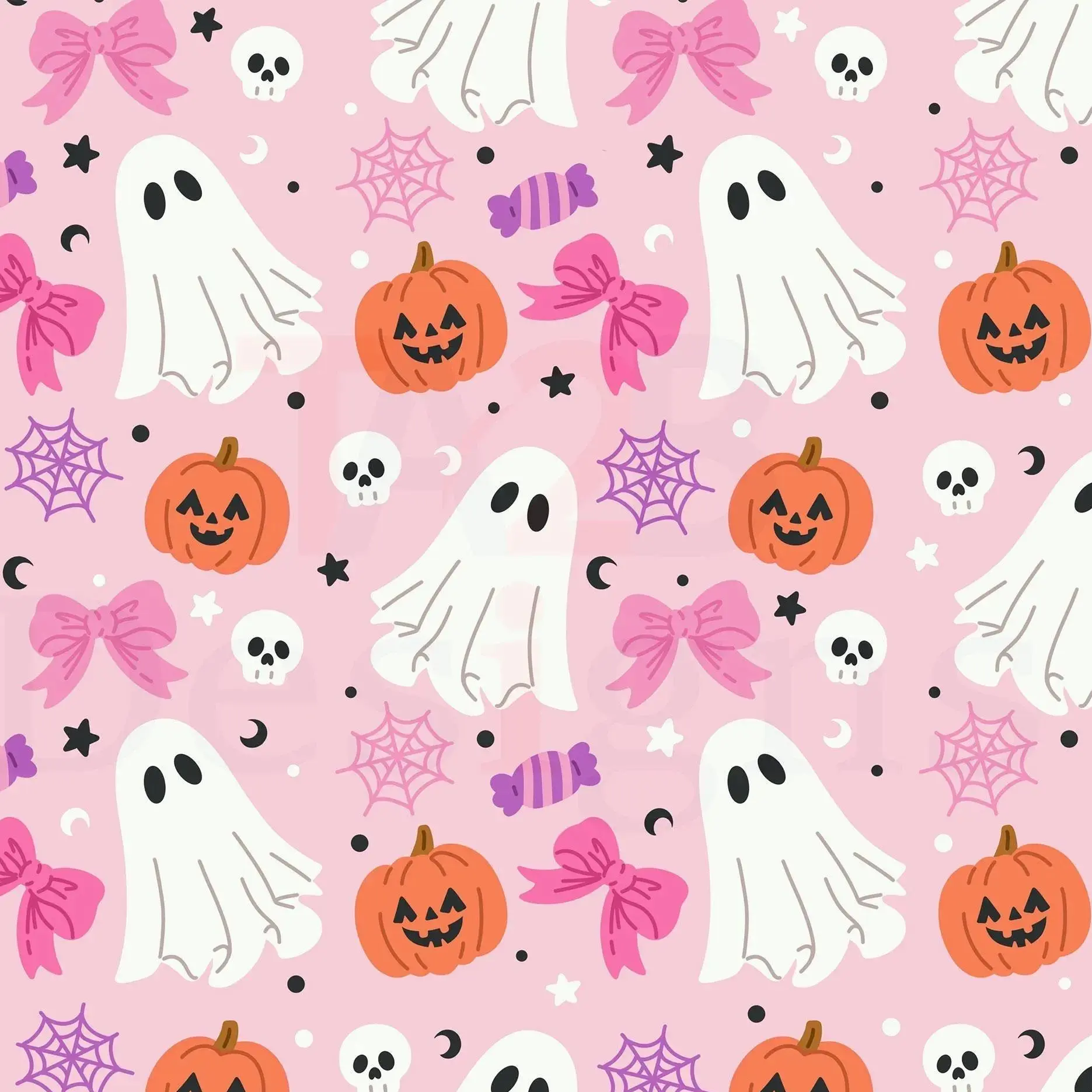 Coquette Halloween Seamless Pattern, Pink Ghost Pumpkin, notebook wrapping paper, book wrapping paper, gift wrapping paper