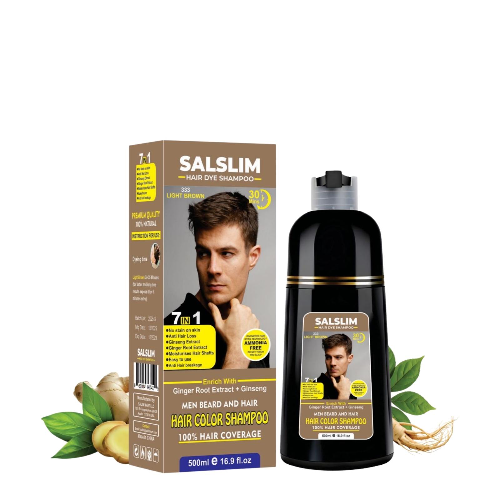 SALSLIM 7-in-1 Hair Dye Shampoo | Hair Color Shampoo for Gray Hair | Herbal & Natural Hair Dye Shampoo with Ginseng & Ginger Roots | Ammonia Free | Long Lasting | Men & Women