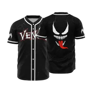 Symbiote Inspired Baseball Jersey – Dark Monster Style Graphic Shirt, Black Streetwear Button-Up Jersey, Unisex Oversized Fit, Movie-Inspired Fan Apparel