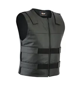 Men Bullet Proof style Leather Motorcycle Vest for bikers Tactical waistcoat S1