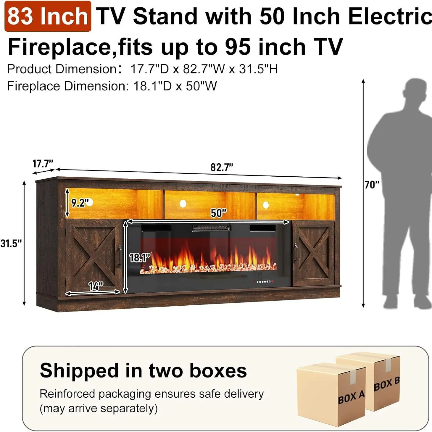 Brown (83" TV Stand Fireplace)