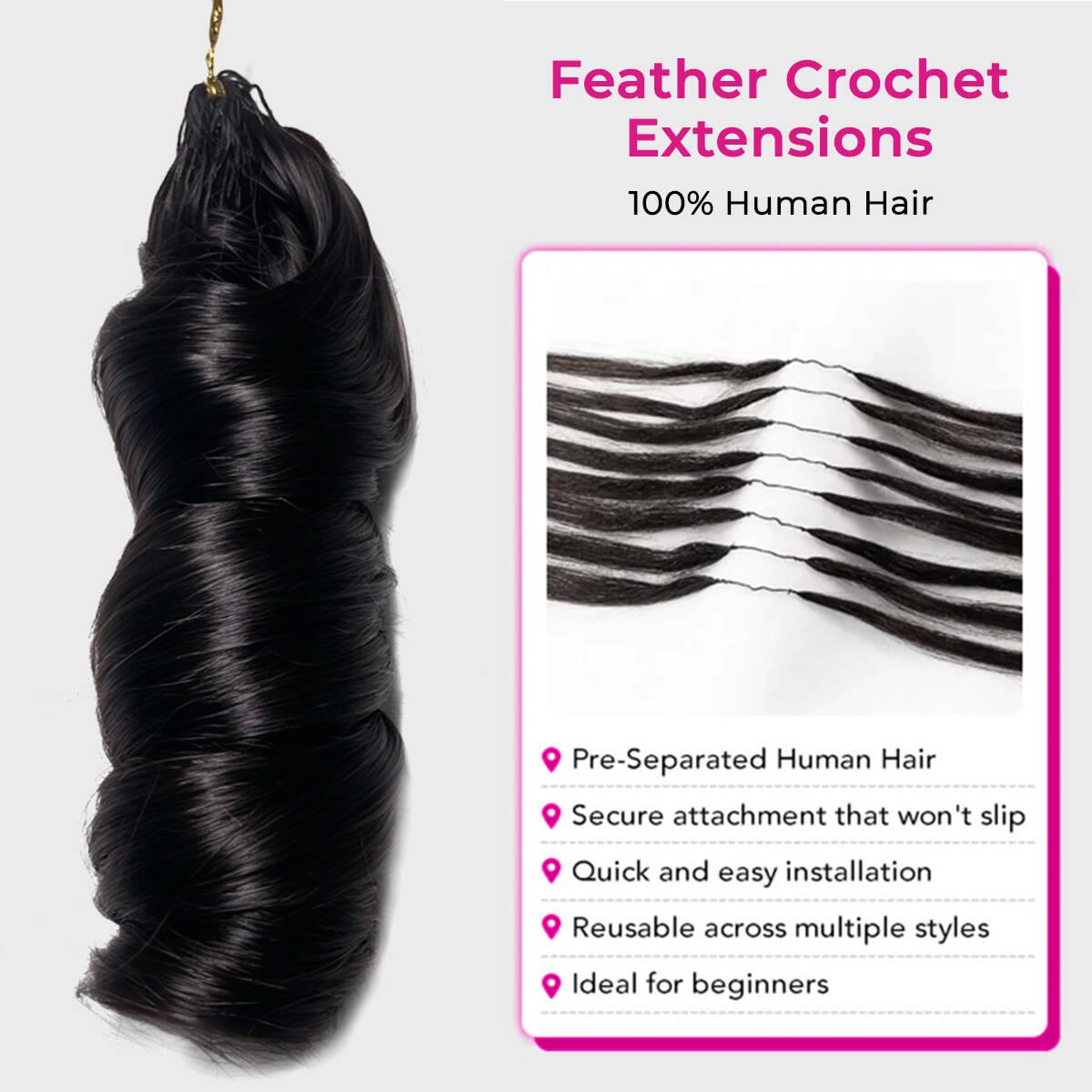 ISEE HAIR French Curl Feather Crochet Human Hair #4 Chocolate Brown & Natural Black Color, Invisible Miracle Knots Pre-Separated Crochet Braiding Hair for Boho Braids, Knotless Braids,Pre-Looped Pre-Separated #SoHoChic #TikTokShopBackToSchool