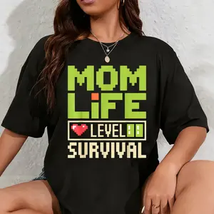 100% Cotton Survival Mode Mom Apparel Level Up Mom Life T-Shirt