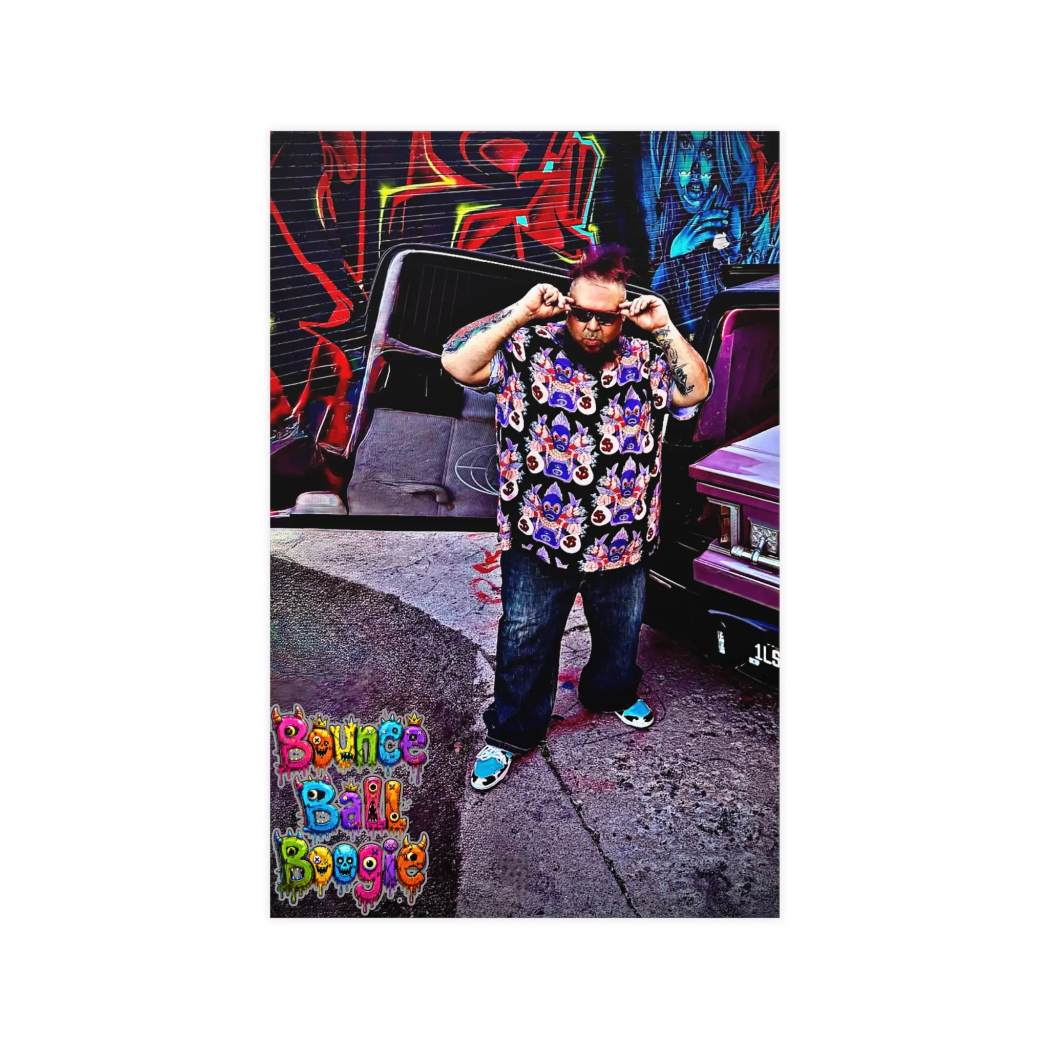 Lowrider Street Style w/ Bounce Ball Boogie Poster Vertical Matte Posters | Retro Graffiti Car Art
