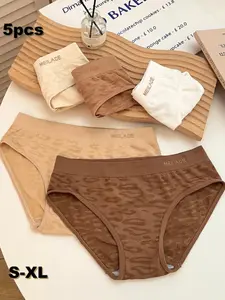 Women's Leopard Print Comfortable Underwear Set, Breathable Skin-Friendly High Stretch Wear-Resistant, Suitable for Daily Use