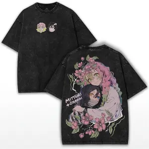 Obanai x Mitsuri – Retro Washed Anime Duo Tee featuring Snake & Love Hashira Vibe with Heavy Cotton Oversized Drop Basic Couple T-shirts Dress y2k,soulja,concert,Halloween,Gothic,Vintage,Streetwear Graphic Demon Slayer anime merchandise