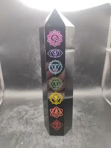 Large 7 chakra black obsidian tower! 7 inches tall, 1.2 pounds!