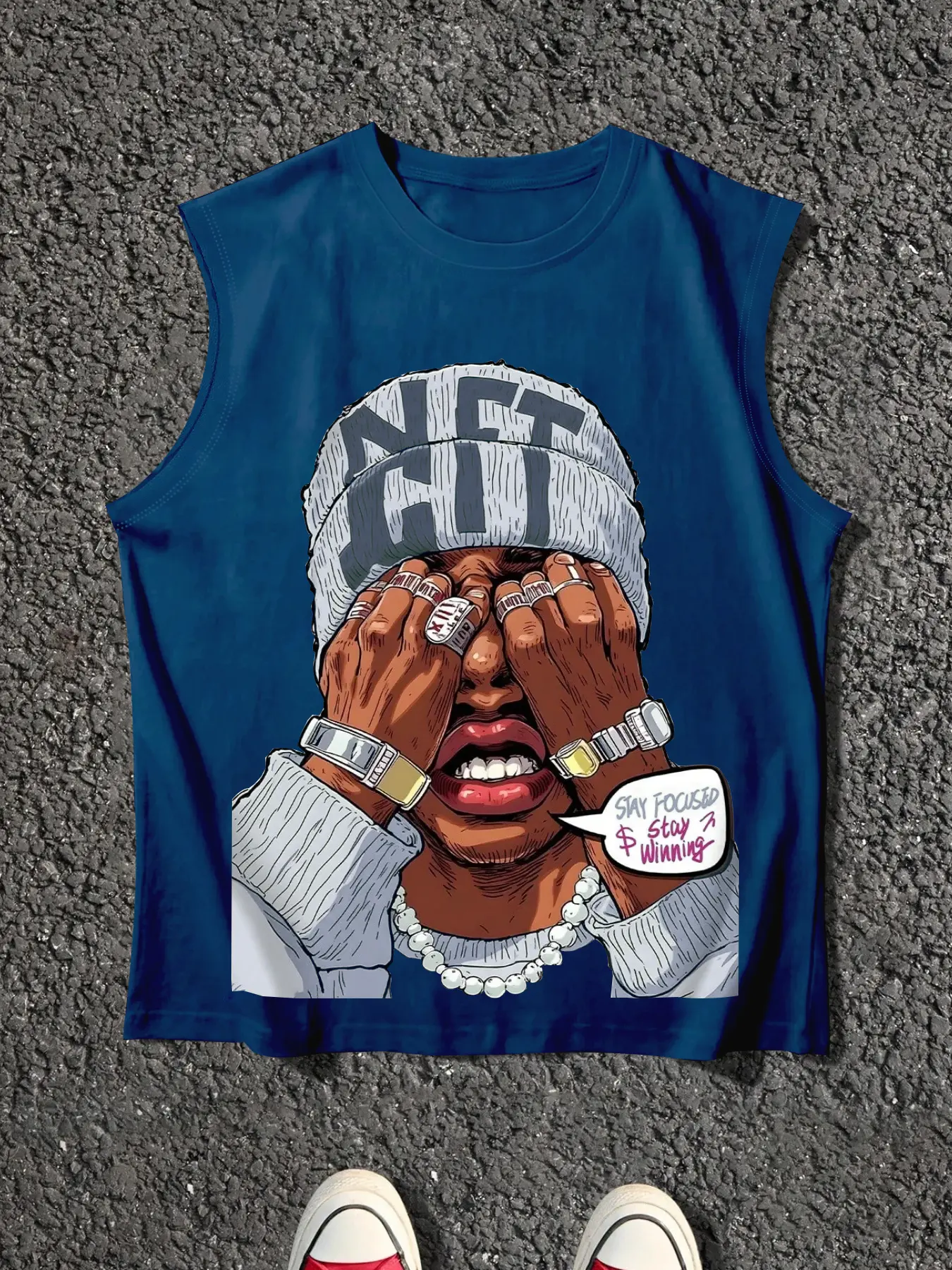 Men Casual H-Type Round Neck Sleeveless Fitted Knit Graphic Shirt Tees Suitable for Outdoor Fitness in Summer
