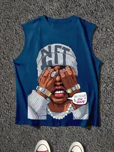 Men Casual H-Type Round Neck Sleeveless Fitted Knit Graphic Shirt Tees Suitable for Outdoor Fitness in Summer