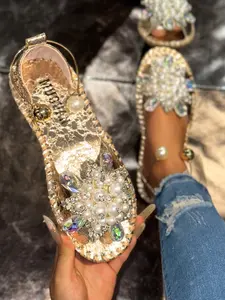 Women's Rubber Anti-Slip Water Drill Casual Slippers, Flat Bottom Buckle Design, New Arrival Fall 2026, Large Size Outdoor Wear Footwear