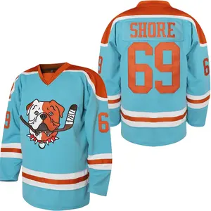 Men'S Letterkenny Sudbury Blueberry Bulldogs # 69 Hockey Jersey Mint Shore TV Series Adult Hockey Jerseys Dog Head V-Neck Long Sleeve Uniform Hockey Jersey Christmas Eve gifts Holiday party outfit