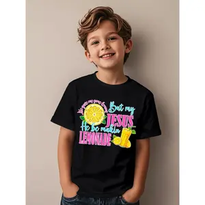 Novelty Aesthetic Graphic Kid T-Shirt |   Life Gave Me Some Lemons But Jesus He Be Makin' Lemonade, Casual All-season Tops for Kid with Crew Neck and Regular Fit (3-13Y)