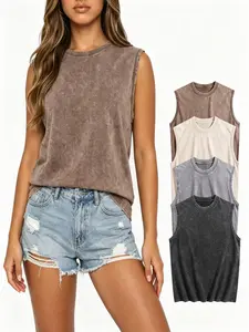 Oversized Womens Unisex Vintage Acid Washed Tank Top for Women Hip-length Fit ,Sleeveless tTshirt Crewneck Loose Fit Cotton Shirt,Relaxed Fit Tops Gyms Wash T-Shirt Running Beach Loose Fiting Undershirt Casual Leggings